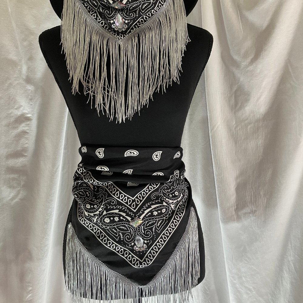 Fringed Blinged out Black Bandana with - Picture 10 of 16